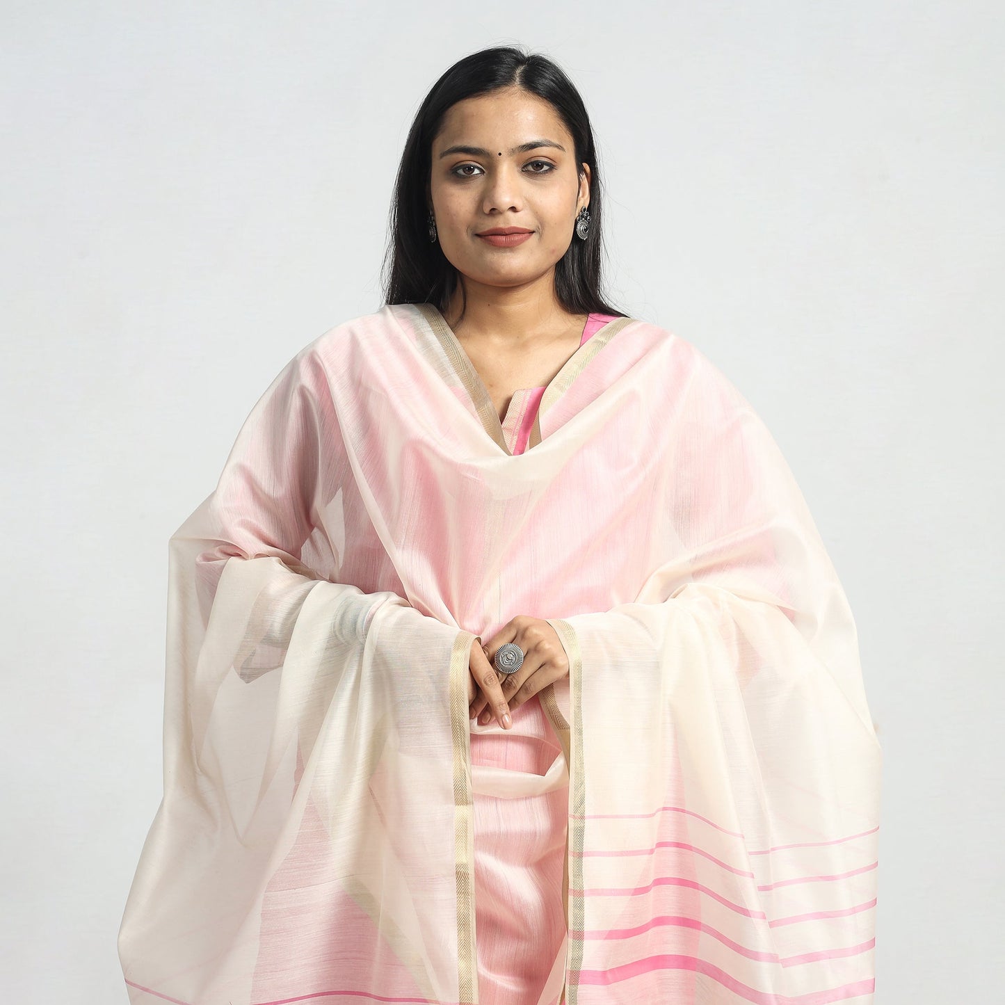 Traditional Maheshwari Handloom Silk Cotton Kurta with Dupatta Set