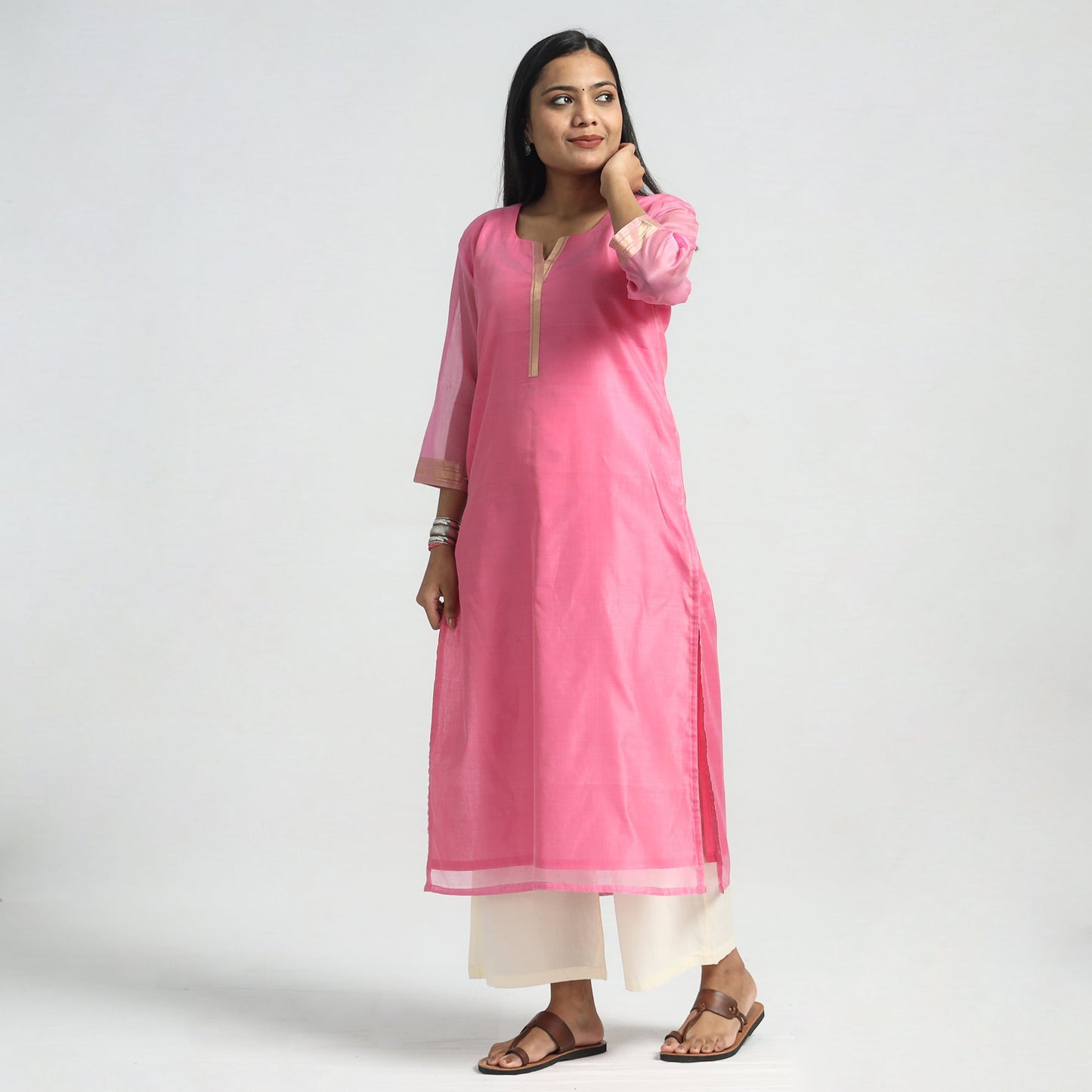 Traditional Maheshwari Handloom Silk Cotton Kurta with Dupatta Set