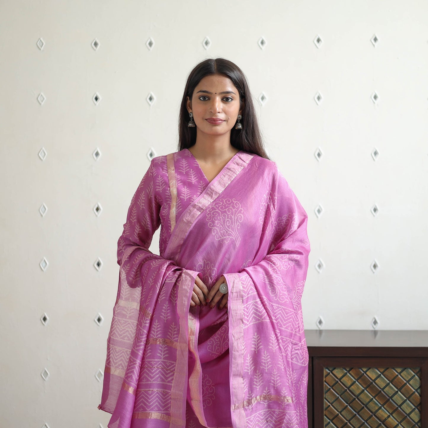 Buy Traditional Maheshwari Silk Bagru Print Kurta Set