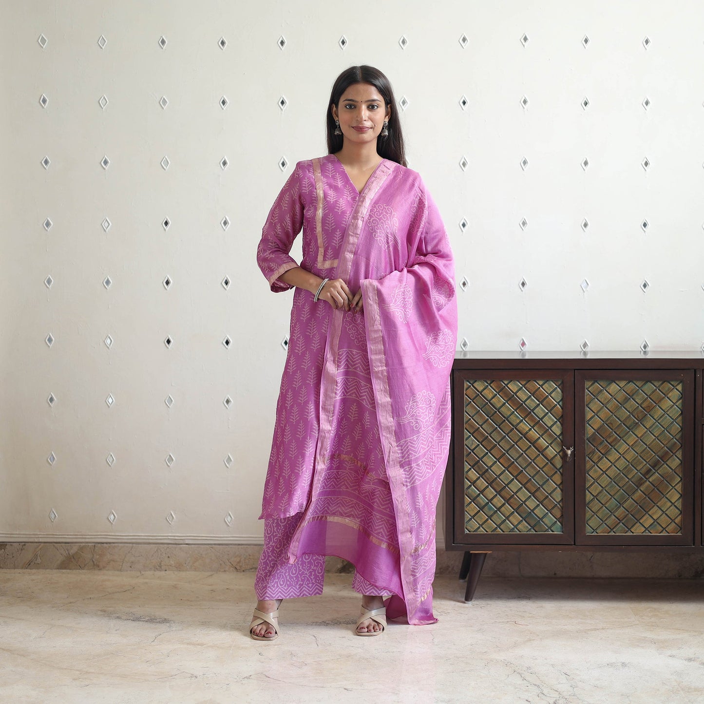 Buy Traditional Maheshwari Silk Bagru Print Kurta Set