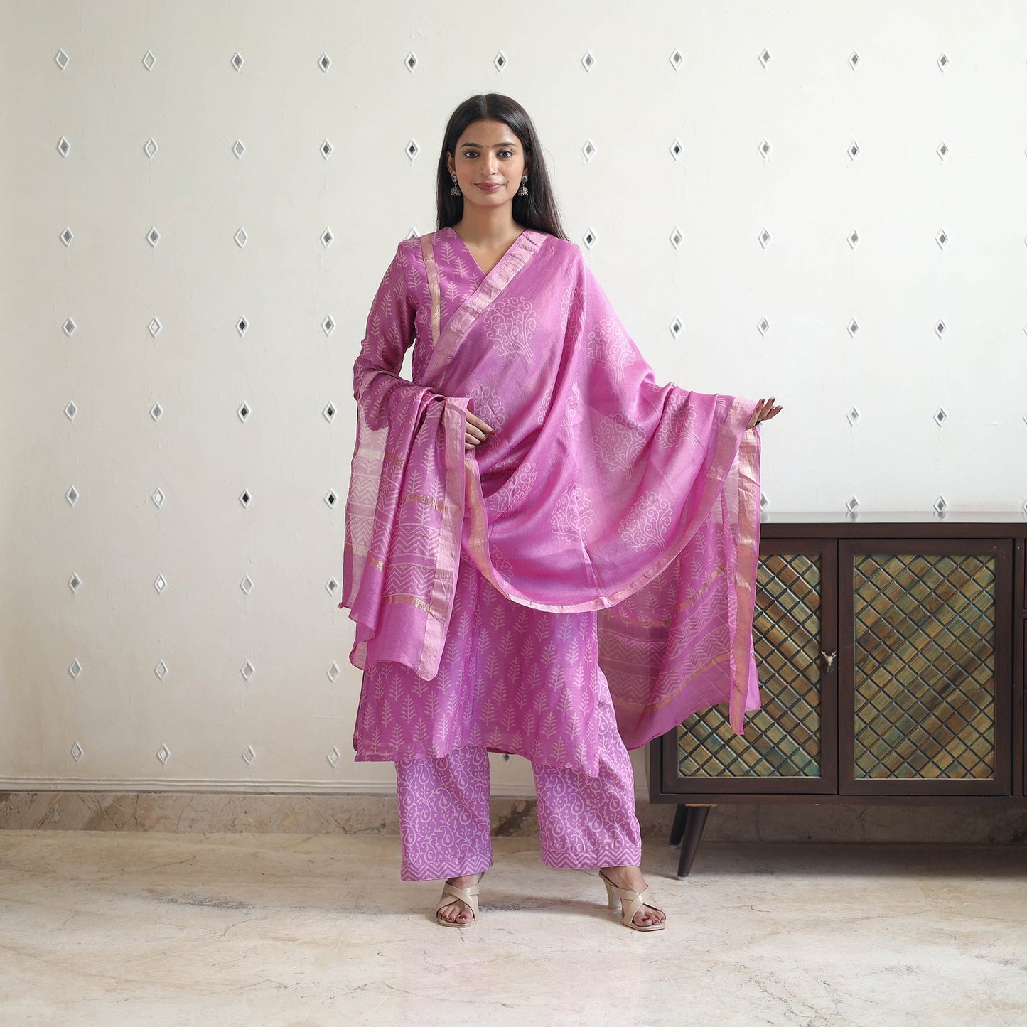 Buy Traditional Maheshwari Silk Bagru Print Kurta Set