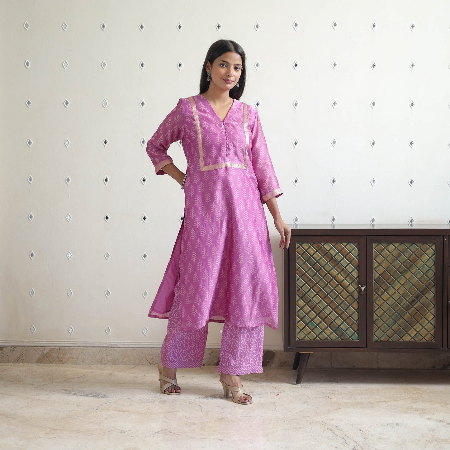 Buy Traditional Maheshwari Silk Bagru Print Kurta Set