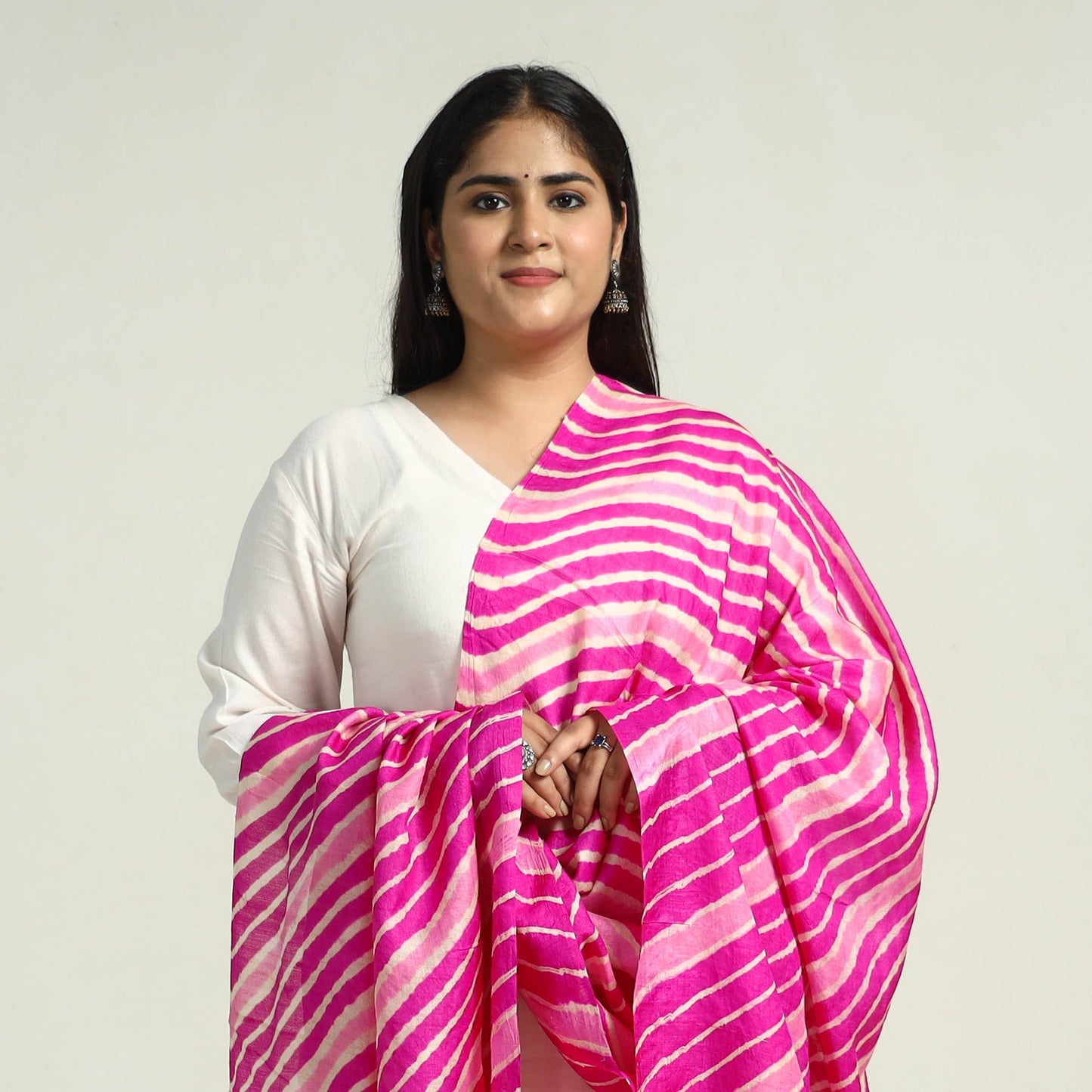 Pink Traditional Tie & Dye Tussar Silk Leheriya Dupatta