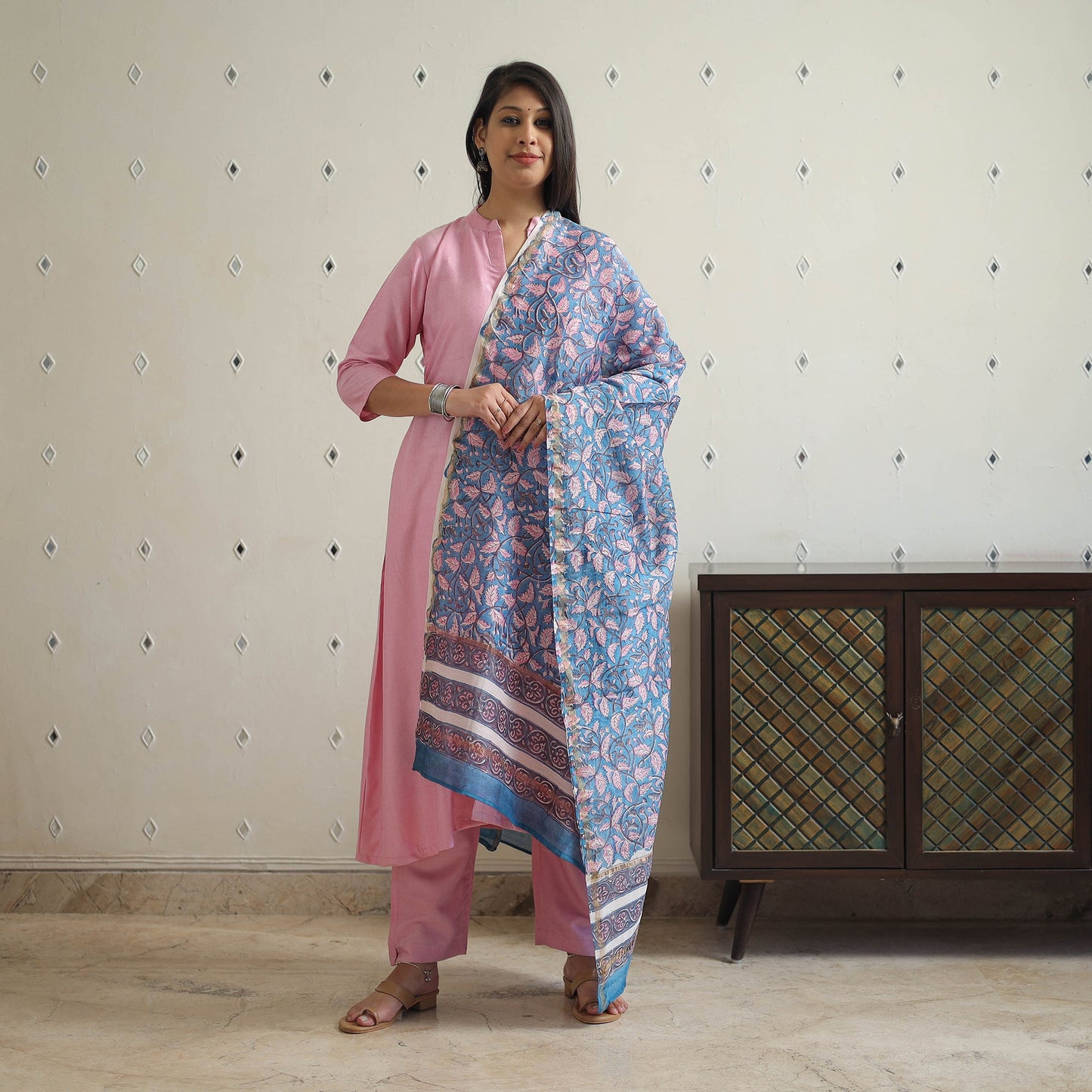 Pink - tussar silk cotton handloom plain kurta set 15