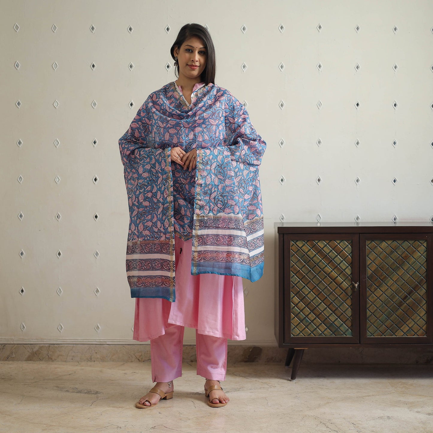 Pink - tussar silk cotton handloom plain kurta set 15