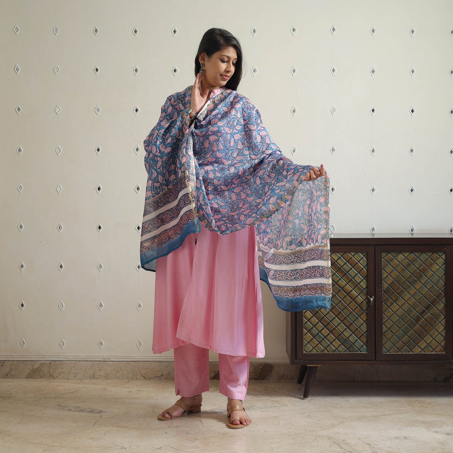Pink - tussar silk cotton handloom plain kurta set 15