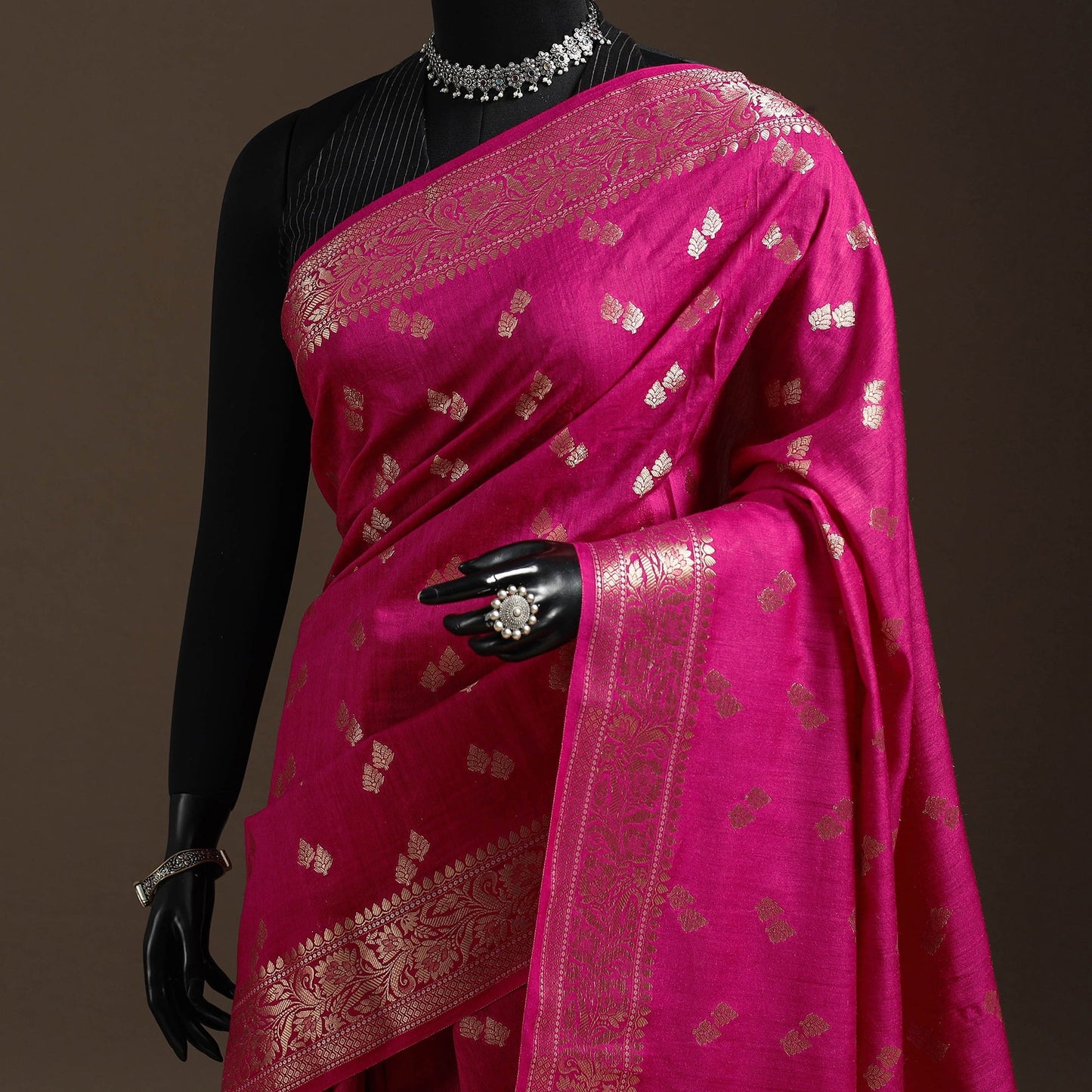 Zari work chiniya silk banarasi saree 10 - handcrafted