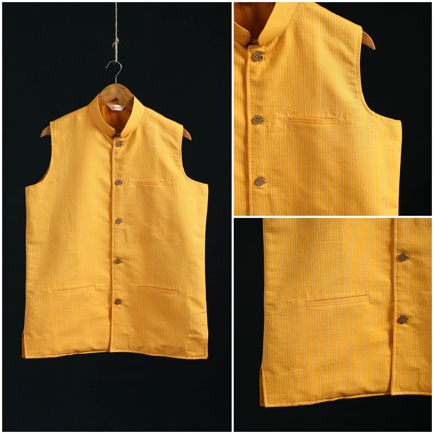 Plain cotton mandarin collar nehru jacket for men 01