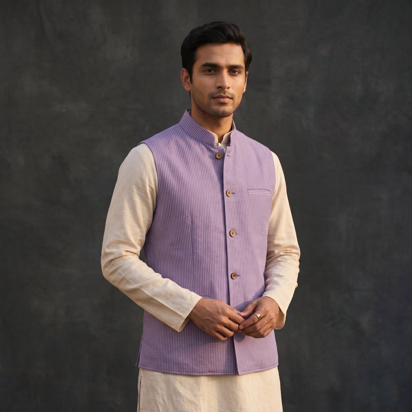 Plain cotton mandarin collar nehru jacket for men 06