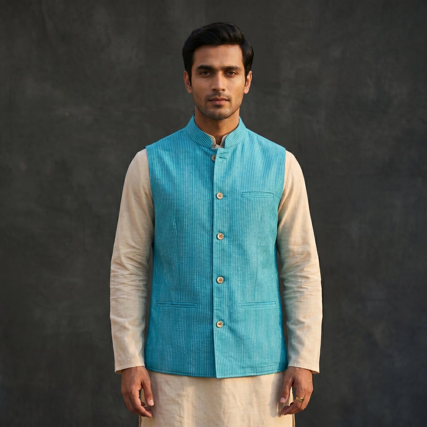 Plain cotton mandarin collar nehru jacket for men 08