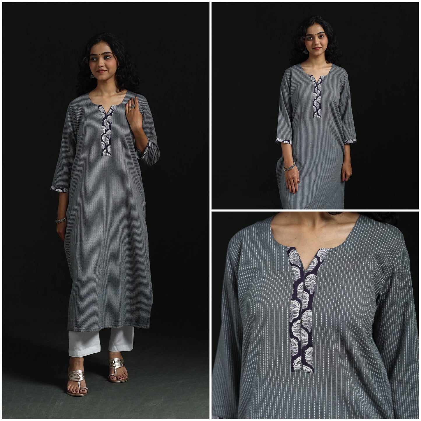 Plain running stitch straight cotton kurta for women 01