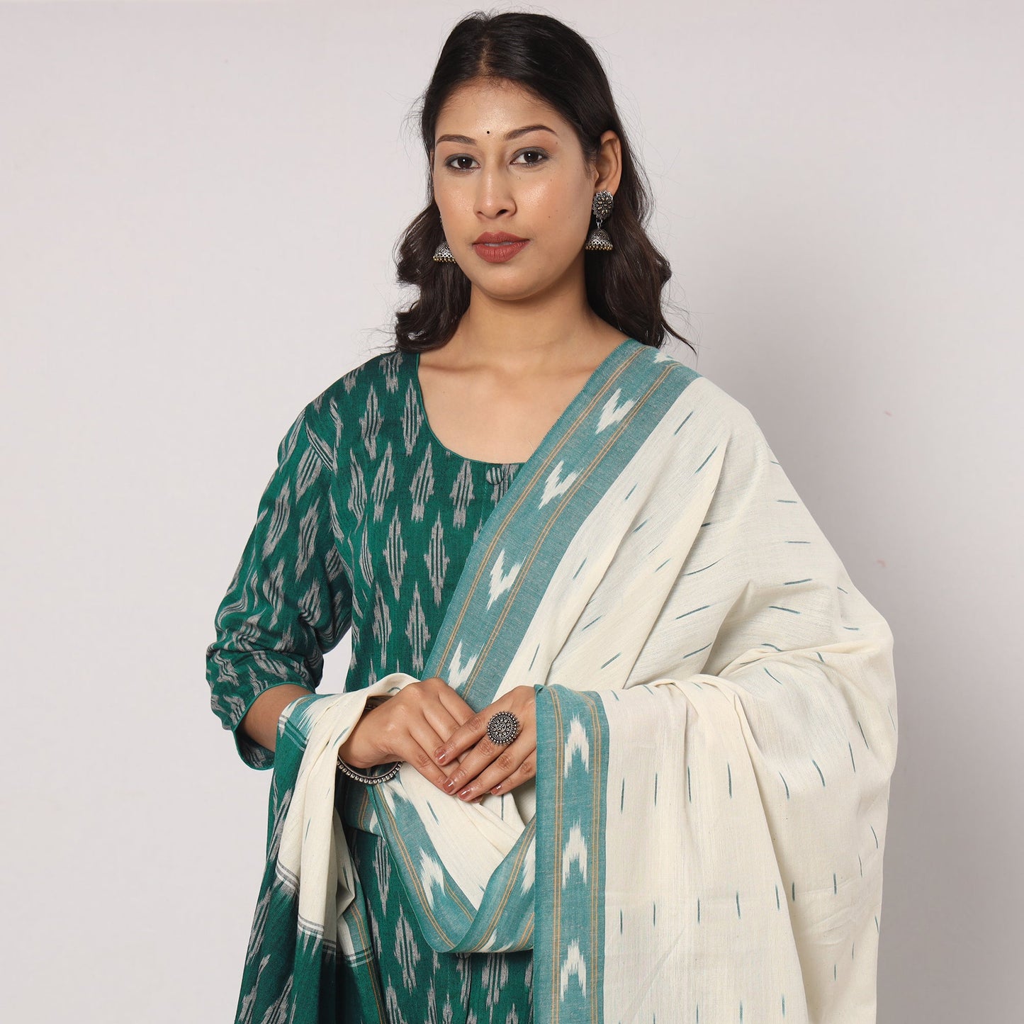 Pochampally Ikat Kurta with Palazzo & Dupatta Set