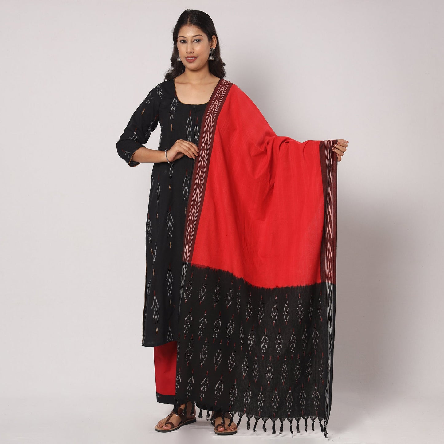Pochampally Ikat Kurta with Palazzo & Dupatta Set