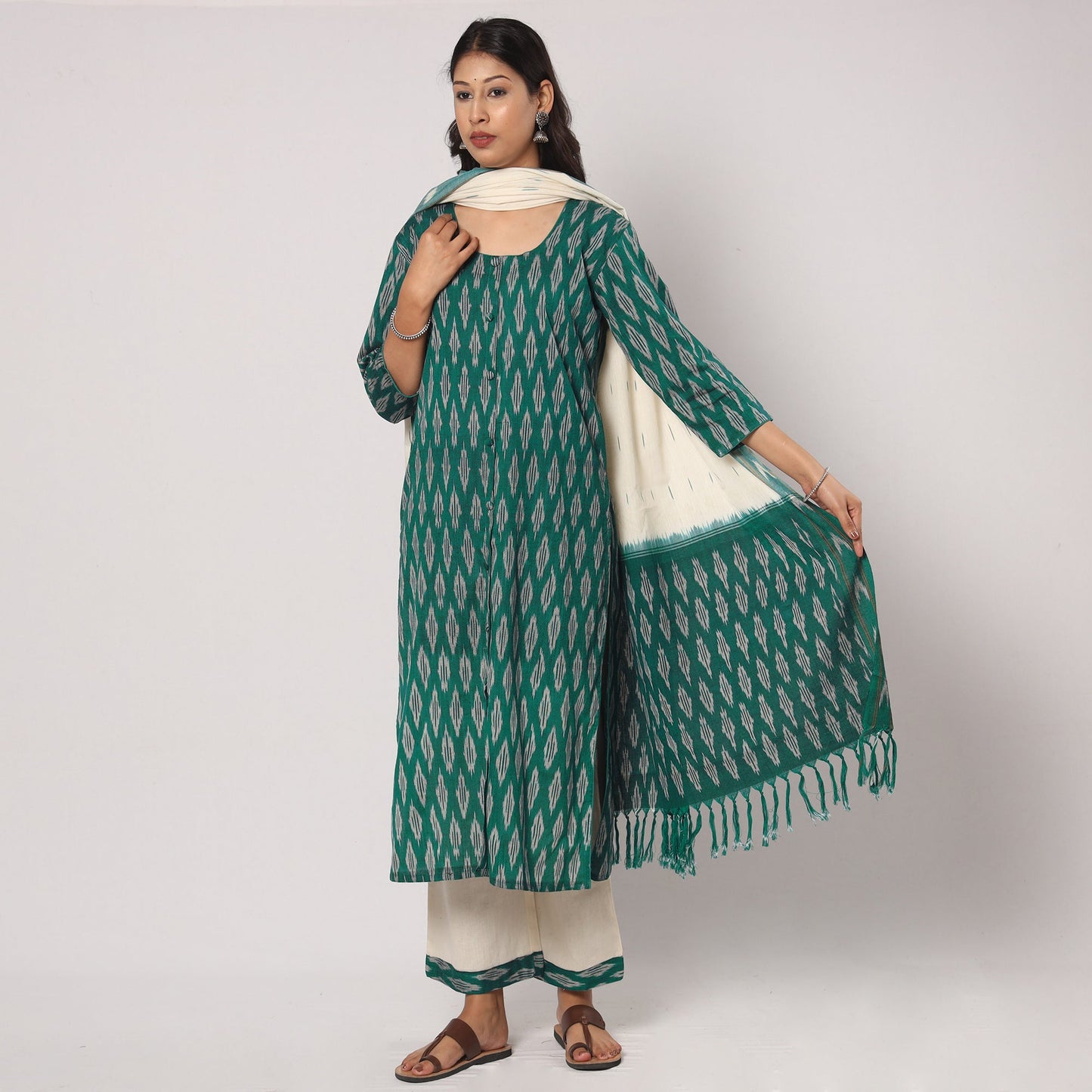Pochampally Ikat Kurta with Palazzo & Dupatta Set