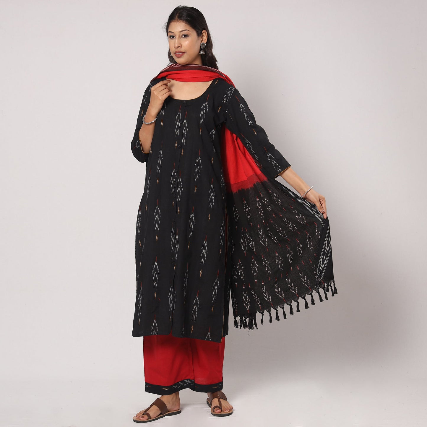 Pochampally Ikat Kurta with Palazzo & Dupatta Set