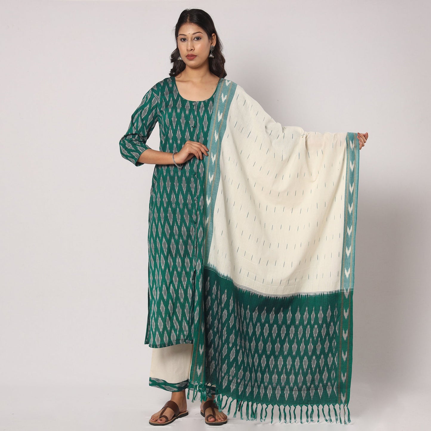 Pochampally Ikat Kurta with Palazzo & Dupatta Set