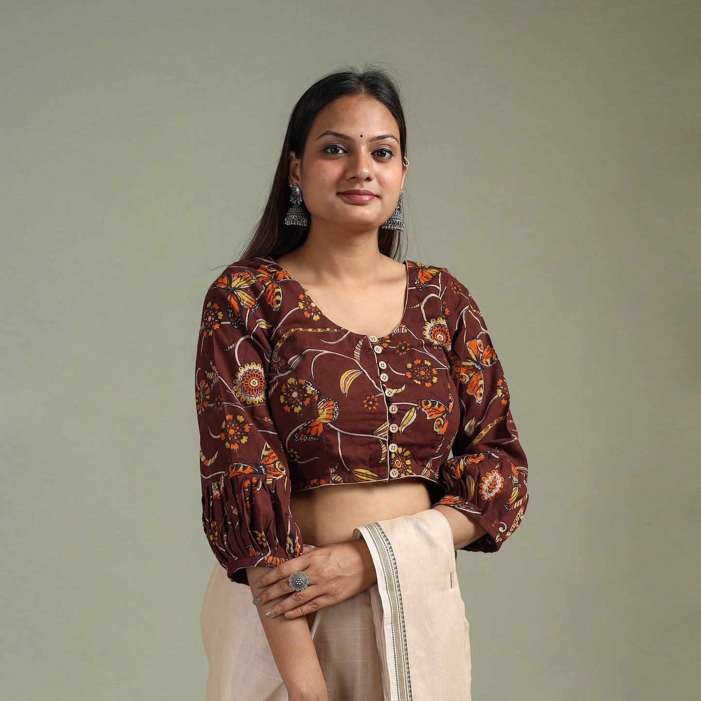 Printed cotton kalamkari readymade blouse 08 - handcrafted