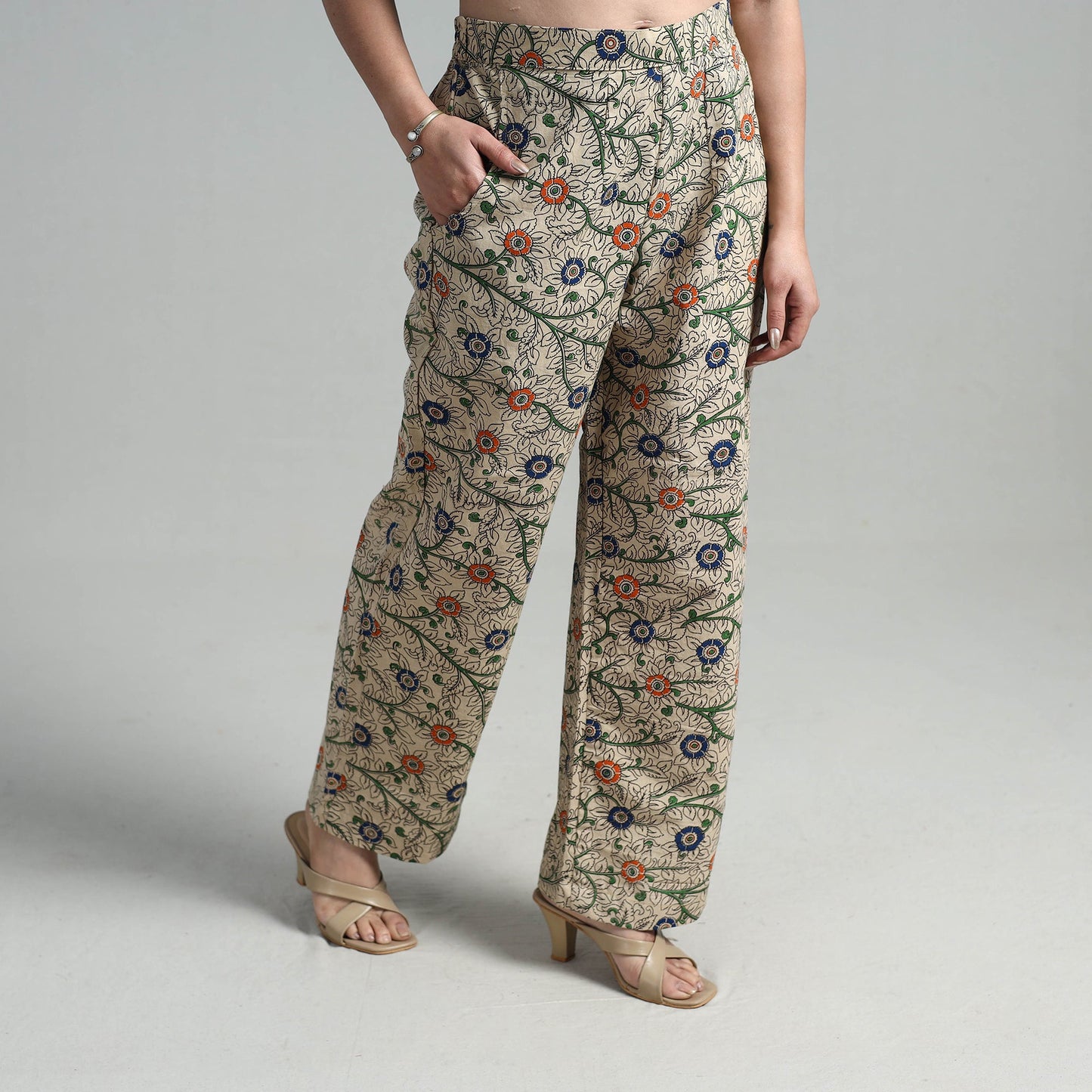 Buy Block Printed Cotton Pedana Kalamkari Palazzo