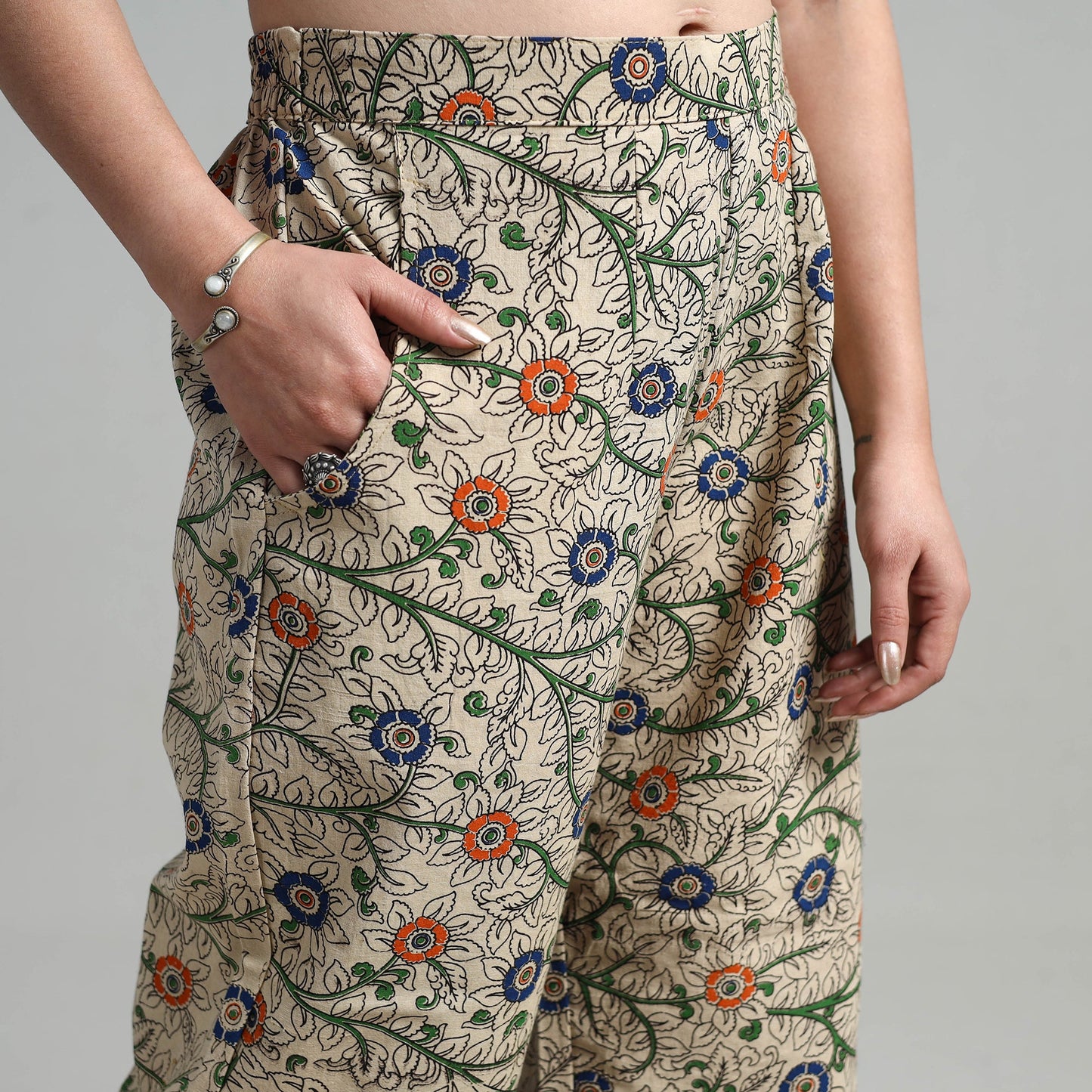 Buy Block Printed Cotton Pedana Kalamkari Palazzo