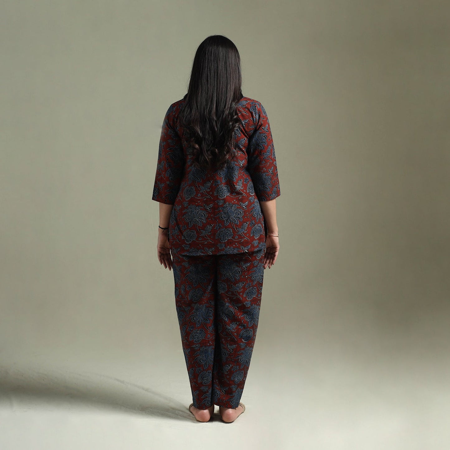 Pure cotton natural dyed ajrakh hand block print night suit