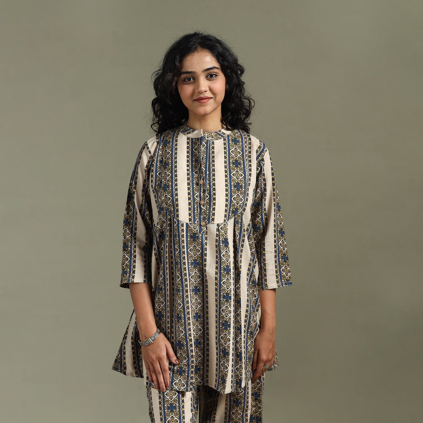 Pure cotton natural dyed ajrakh hand block print night suit