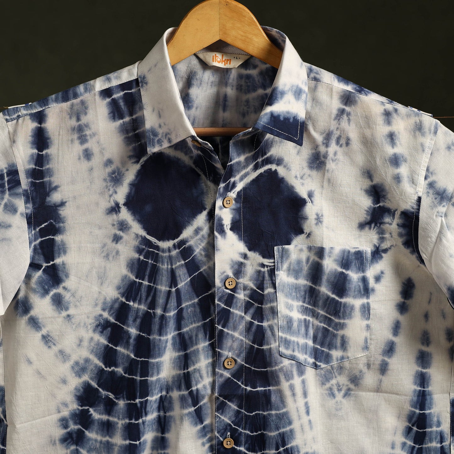 Pure mul cotton half sleeve tie-dye men shibori shirt 05
