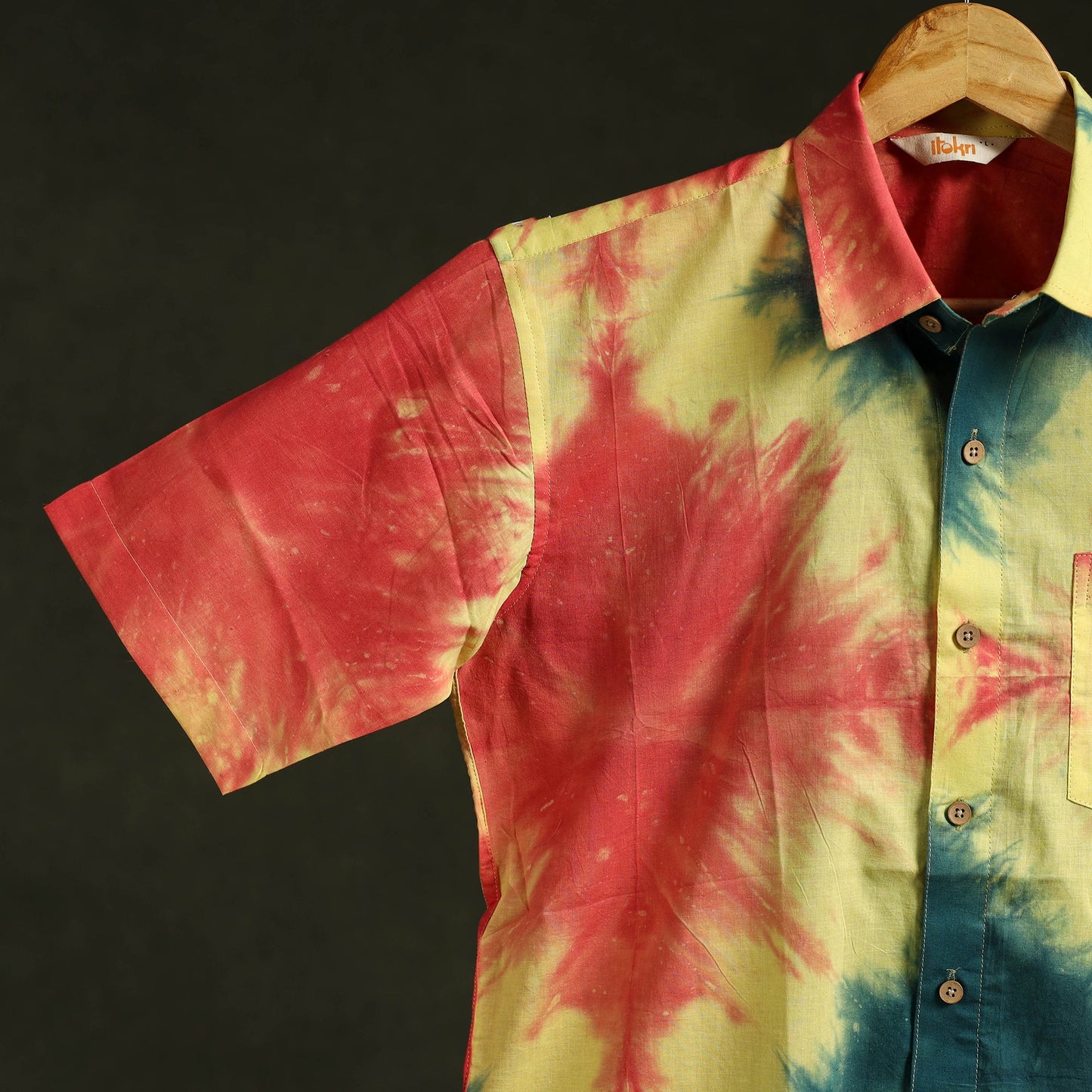 Pure mul cotton half sleeve tie-dye men shibori shirt 06
