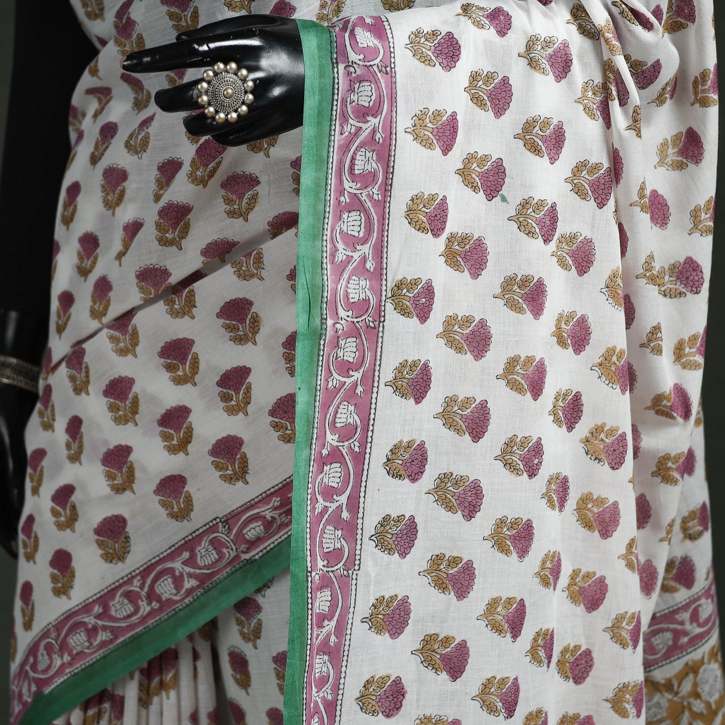 Pure mul cotton hand block sanganeri print saree 02