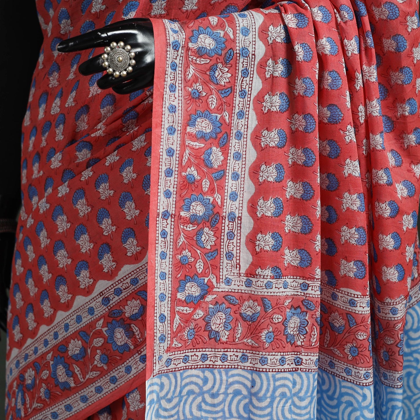 Pure mul cotton hand block sanganeri print saree 05