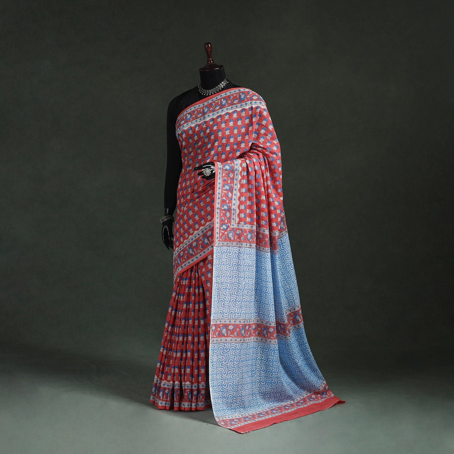 Pure mul cotton hand block sanganeri print saree 05