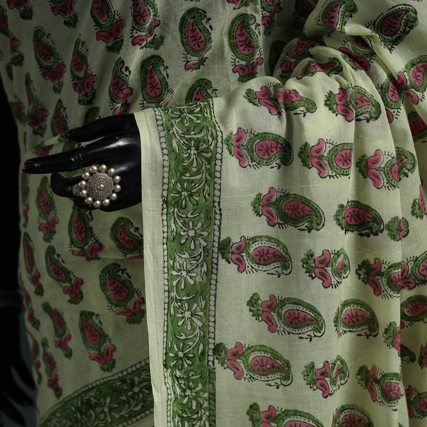 Pure mul cotton hand block sanganeri print saree 06