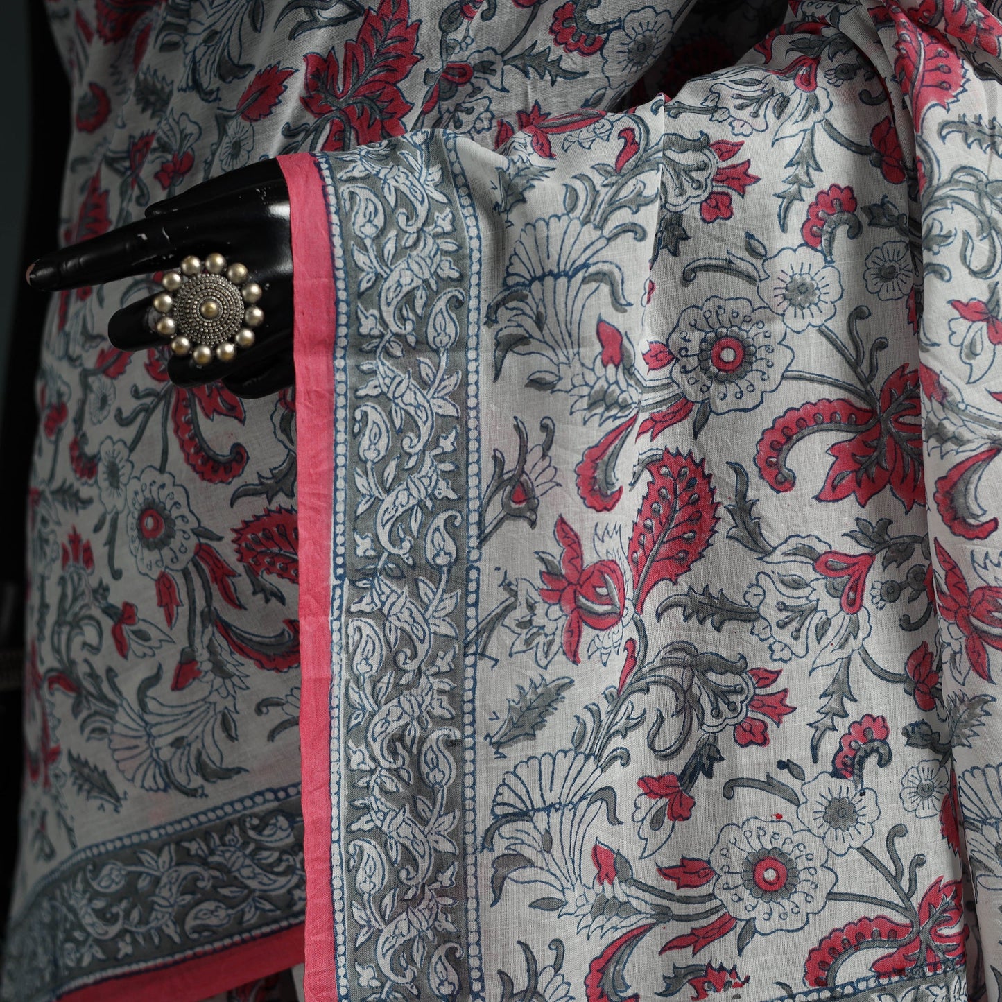 Pure mul cotton hand block sanganeri print saree 10