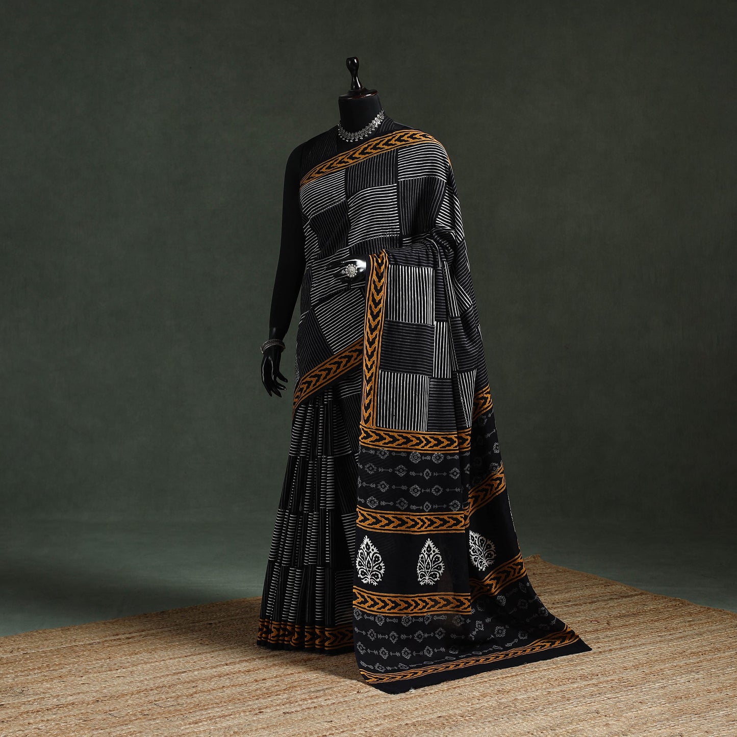 Pure mul cotton hand block sanganeri print saree 57