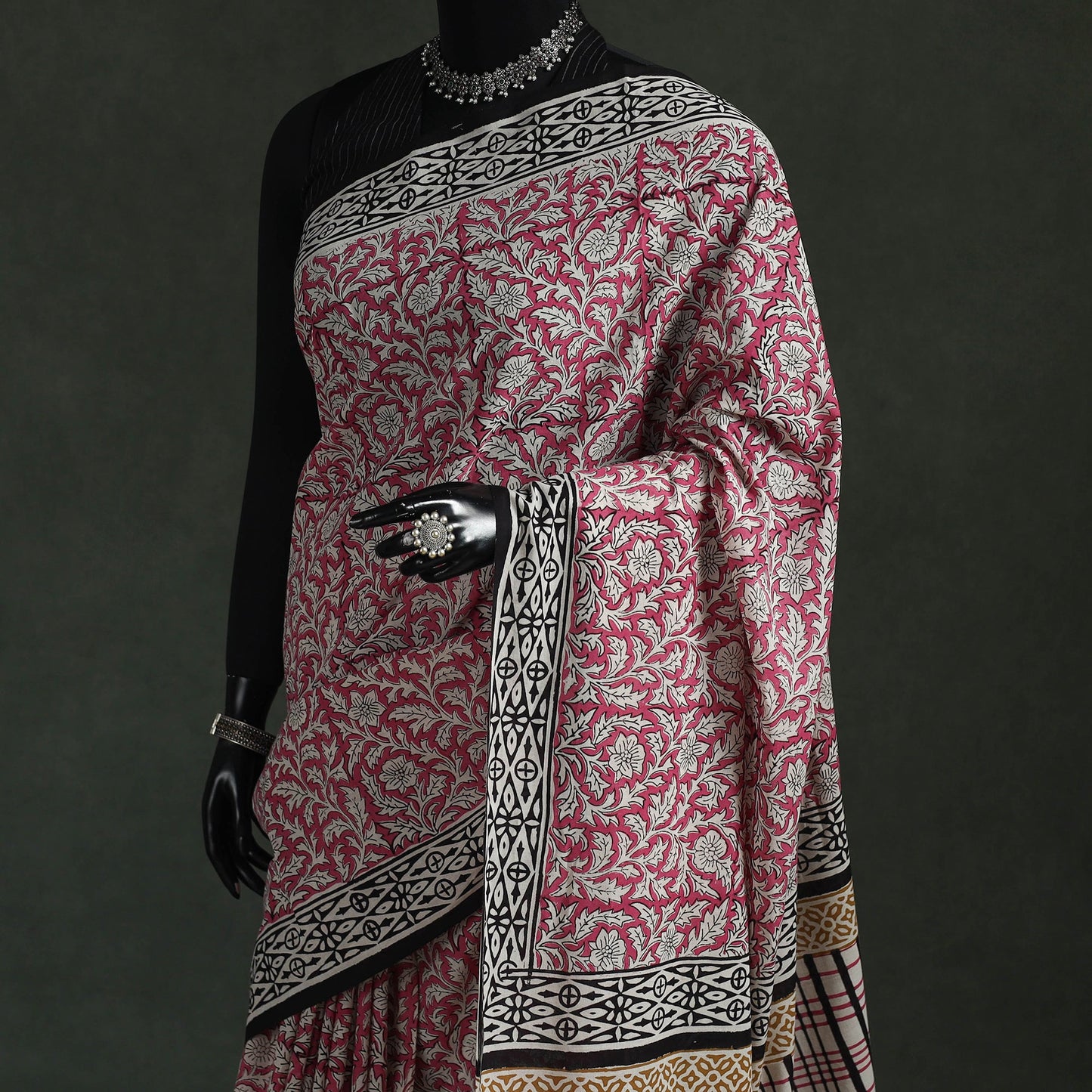 Pure mul cotton natural dyed hand block bagru print saree