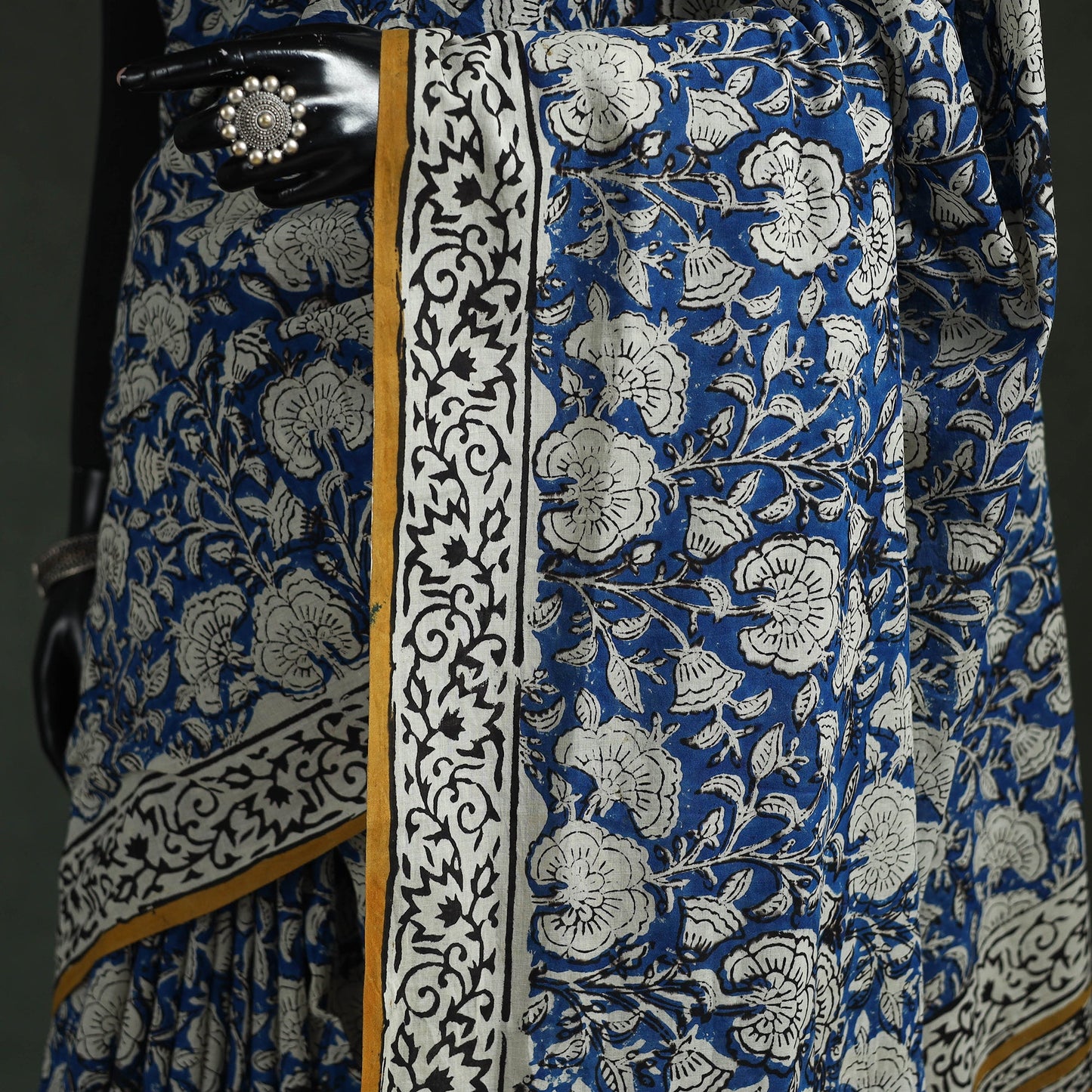 Pure mul cotton natural dyed hand block bagru print saree