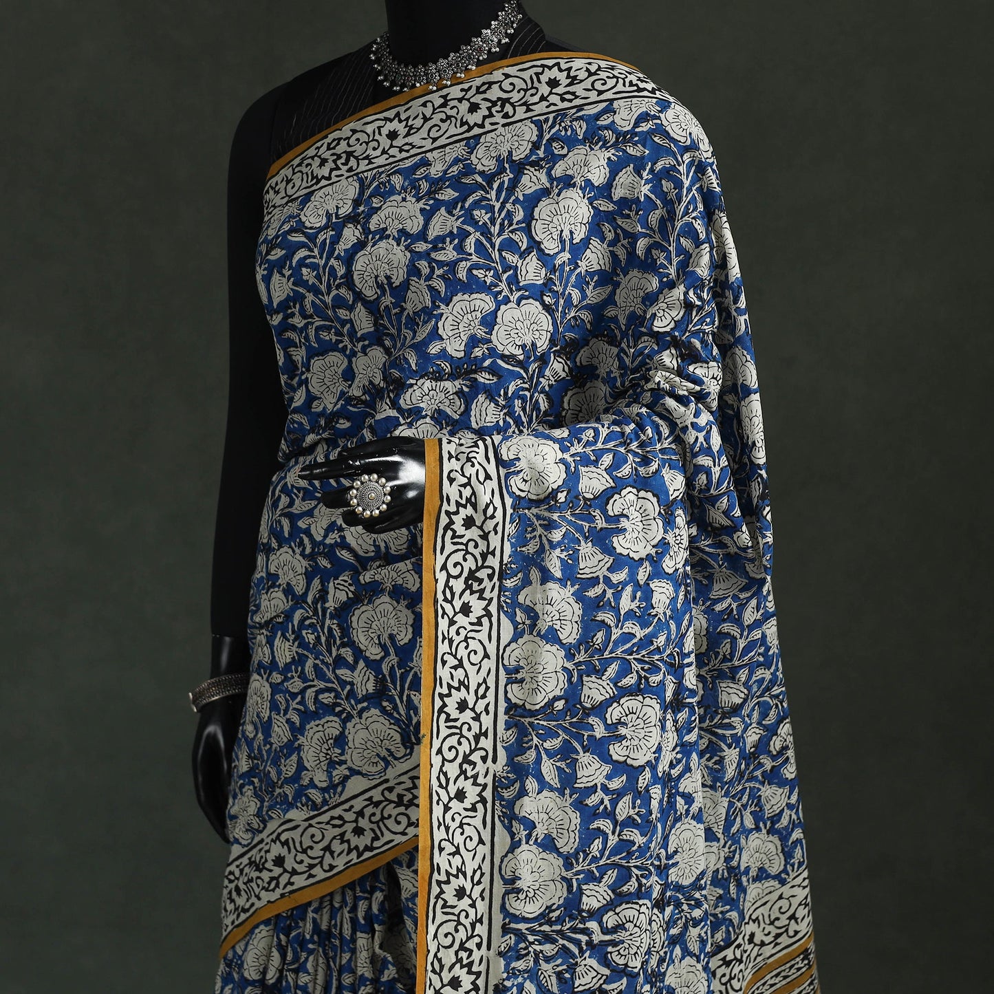Pure mul cotton natural dyed hand block bagru print saree