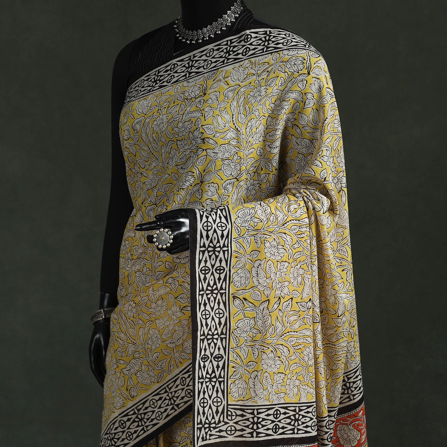 Pure mul cotton natural dyed hand block bagru print saree