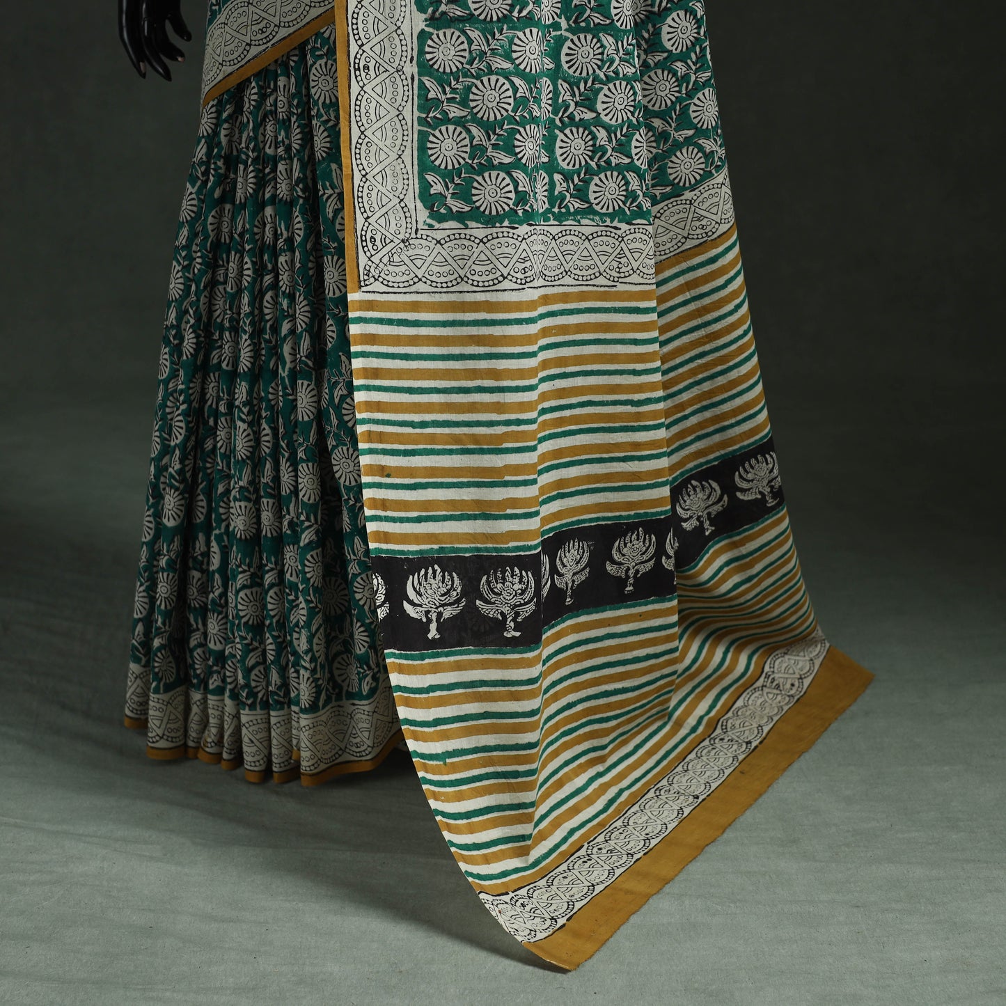 Pure mul cotton natural dyed hand block bagru print saree