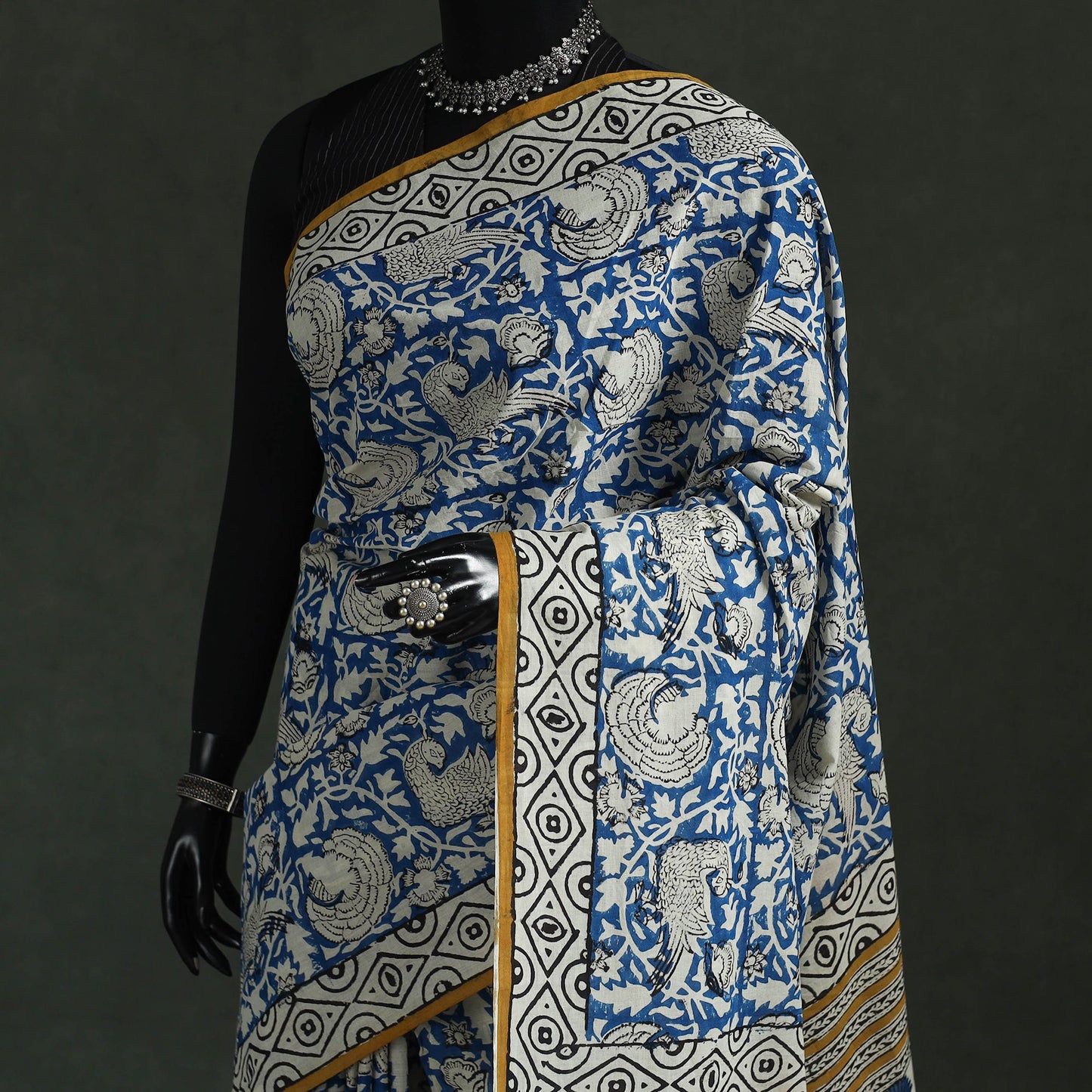 Pure mul cotton natural dyed hand block bagru print saree
