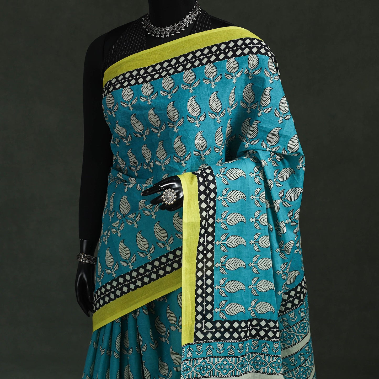 Pure mul cotton natural dyed hand block bagru print saree