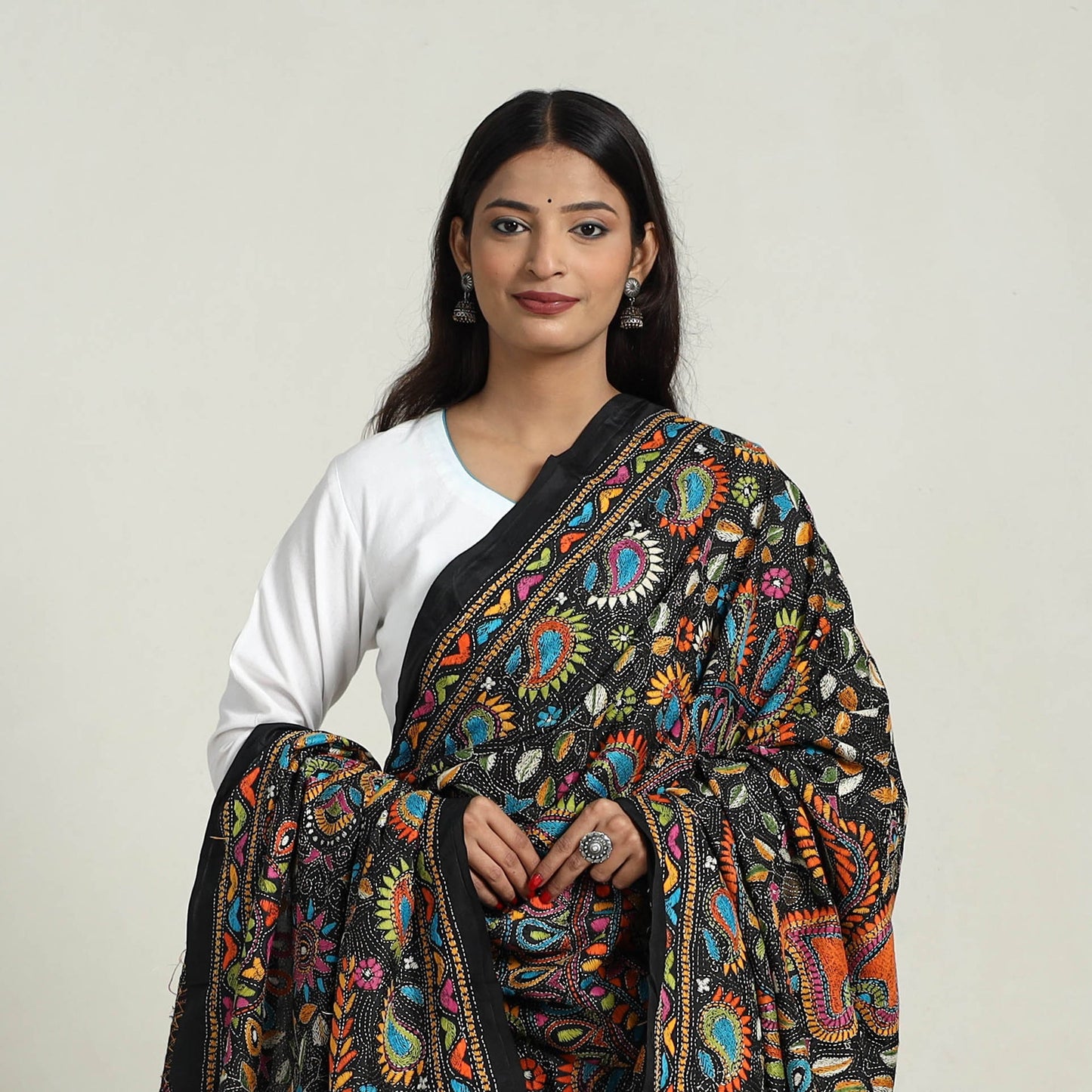 Embroidered Bengal Kantha Work Dupatta Online in India