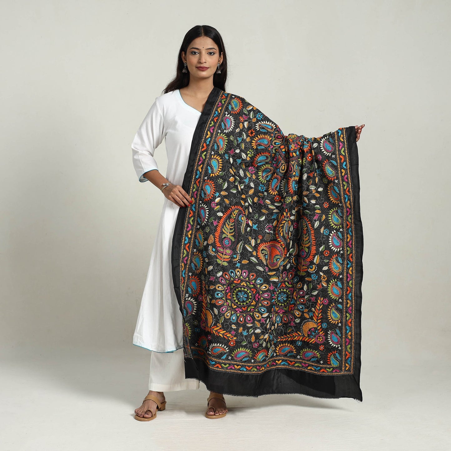 Embroidered Bengal Kantha Work Dupatta Online in India