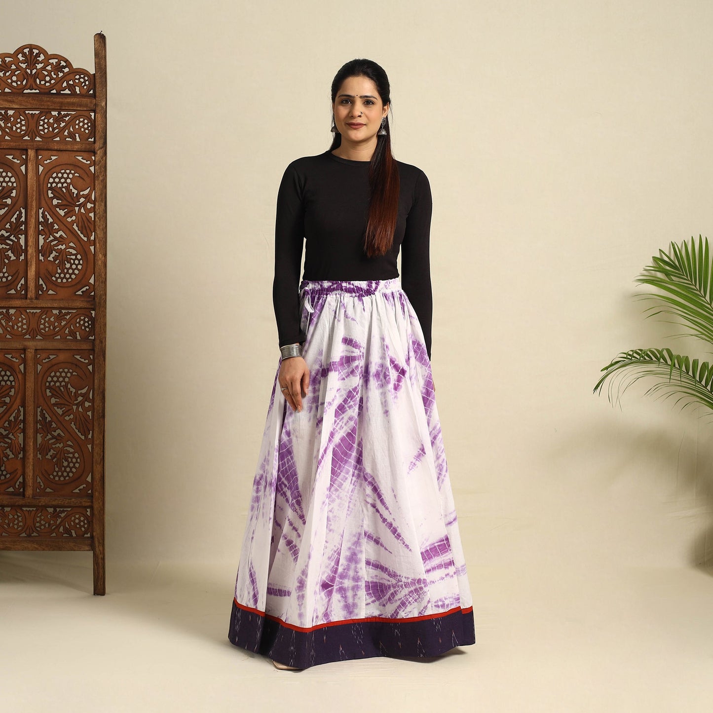 24 Kali Purple Patchwork Cotton Long Shibori Tie-Dye Skirt