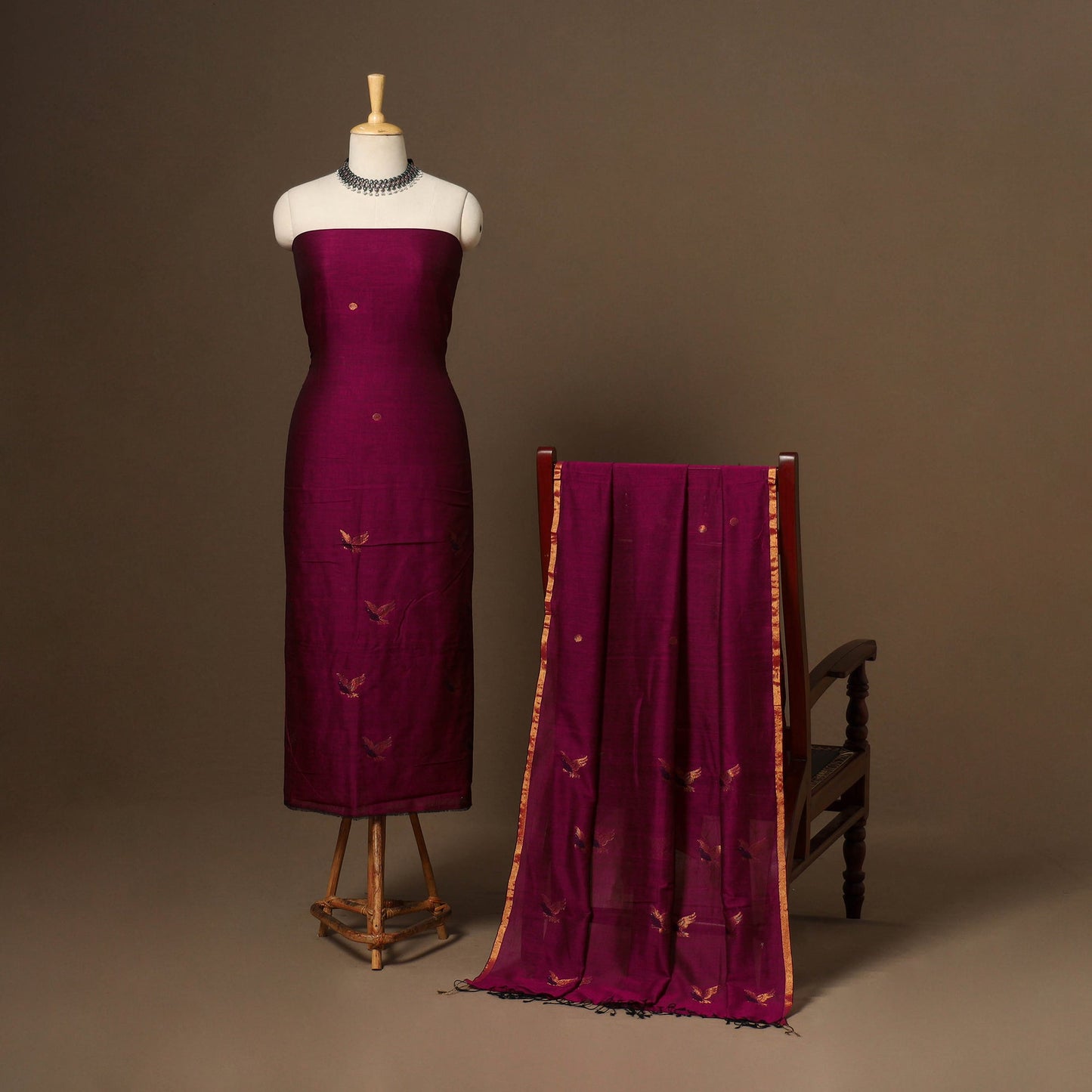 Purple - 2pc handloom cotton unstitched phulia jamdani