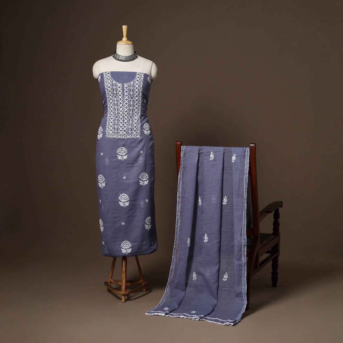 Purple - 2pc kota doria cotton unstitched lucknow