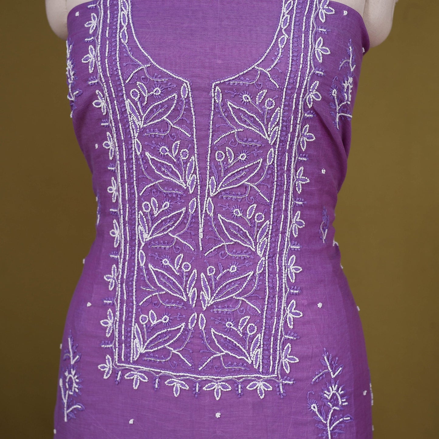 Purple - 2pc mul chanderi unstitched chikankari dress