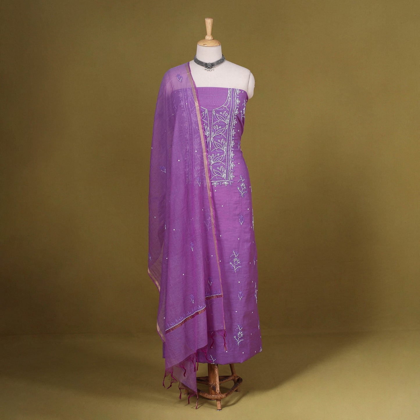 Purple - 2pc mul chanderi unstitched chikankari dress