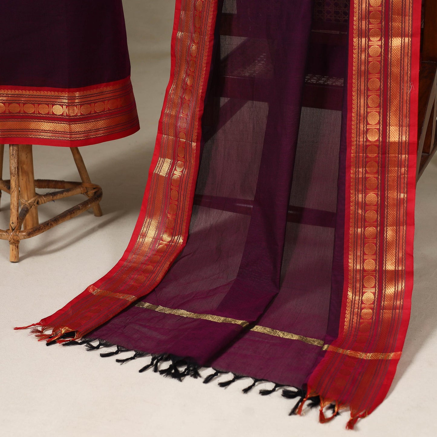 Purple - 2pc unstitched kandangi chettinad cotton dress