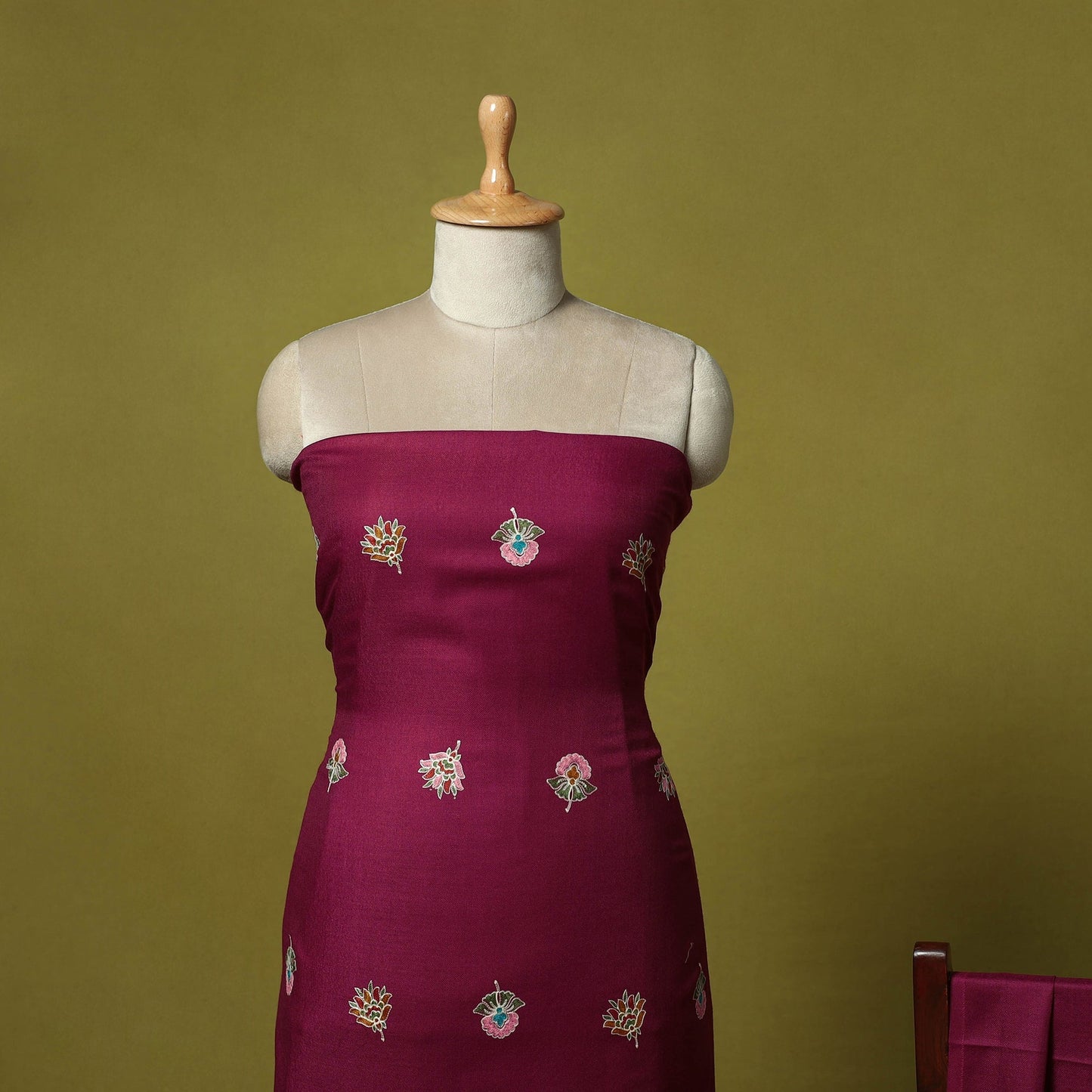 3pc embroidered merino wool unstitched dress material 62