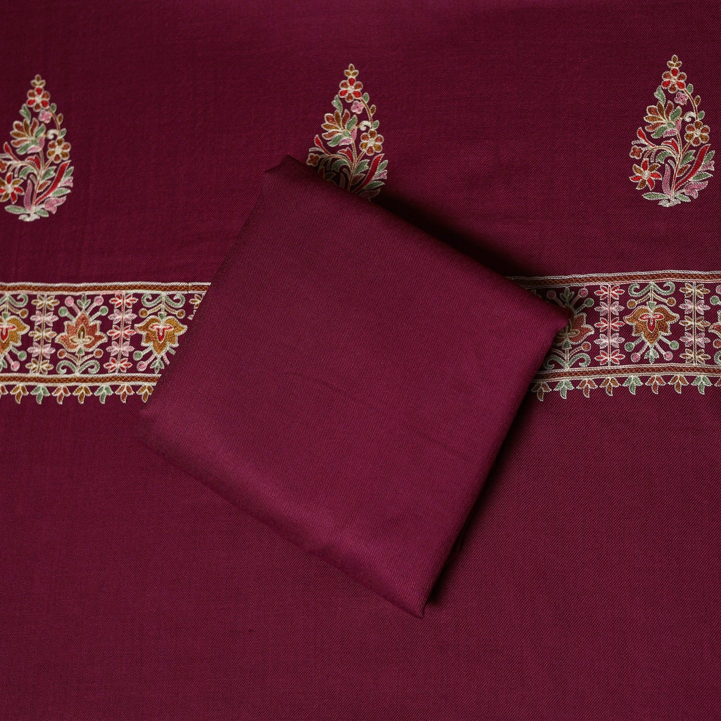 3pc embroidered merino wool unstitched dress material 62